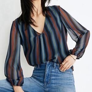 Madewell Sheer-Sleeve Top in Academy Stripe Size Large